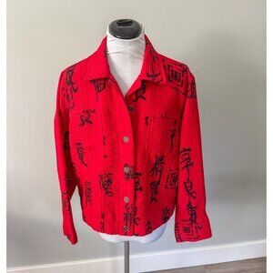 Chico's Red Asian Character Lightweight Jacket